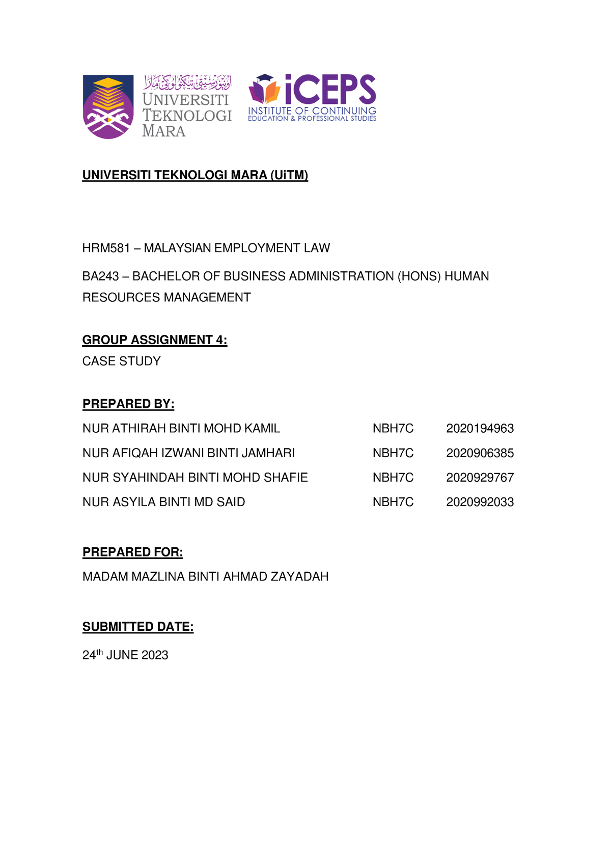 hrm581 individual assignment case study