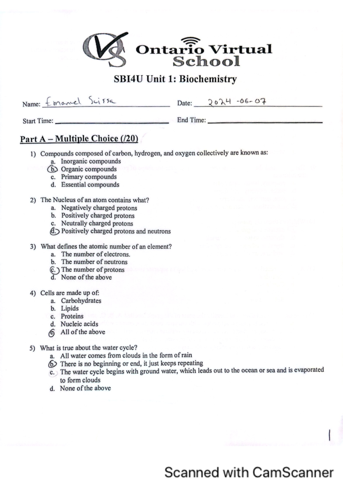 Test 1 biology - Test practice - Studocu