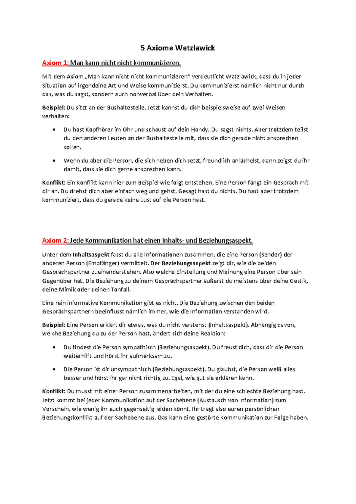 5 Axiome Watzlawick übungen Pdf 5 Axiome Watzlawick DE - lernzettel - 5 Axiome Watzlawick Axiom 1: Man