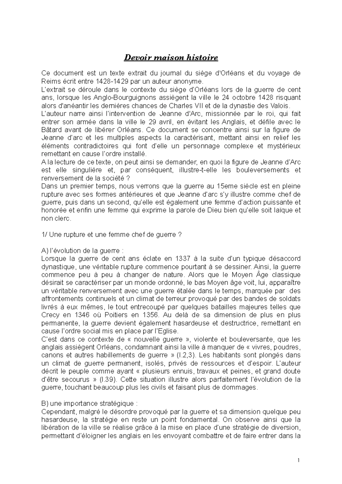 Dm Jeanne d’arc pdf - Devoir maison histoire Ce document est un texte ...