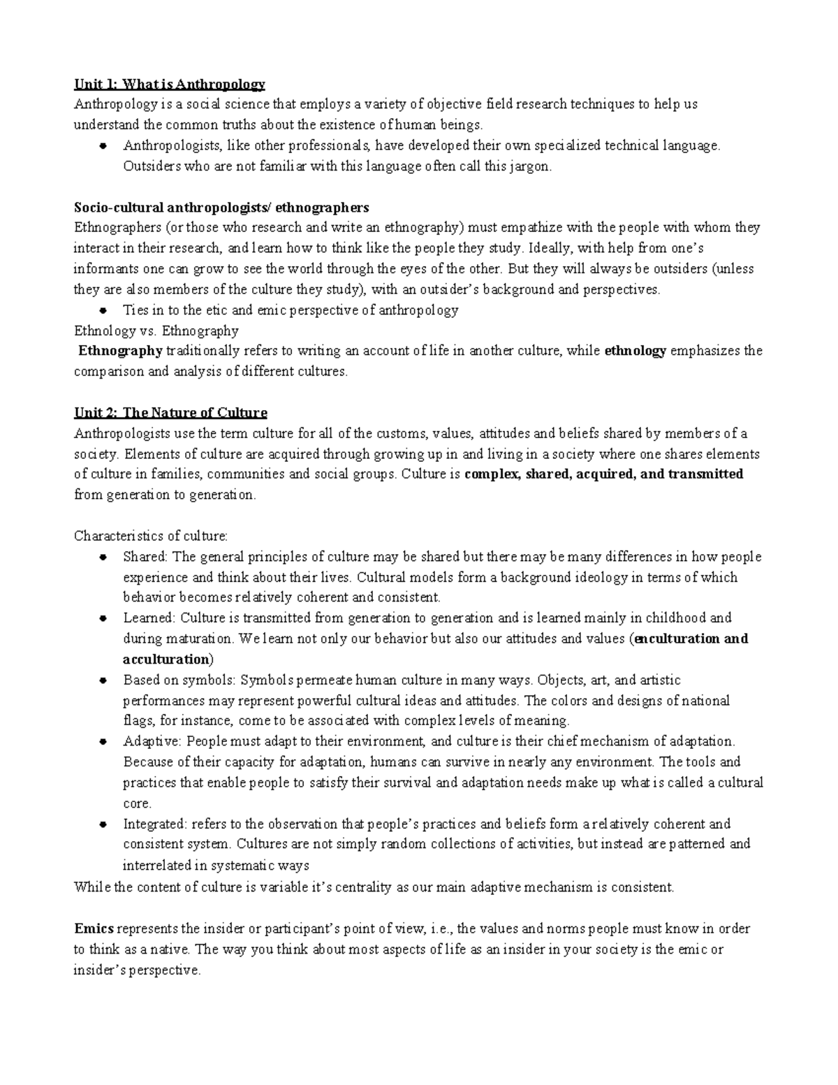 ANTH 1150 Notes - Unit 1: What is Anthropology Anthropology is a social ...