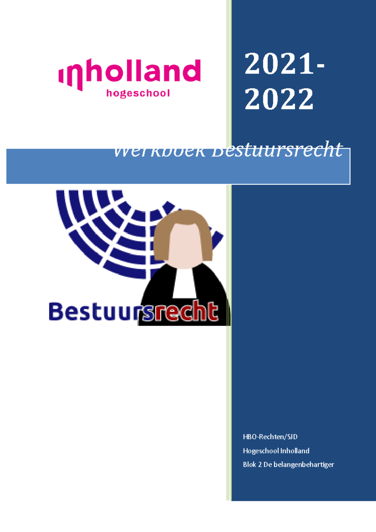 Werkboek Bestuurrecht Zonder Opgave - 2021- 2022 HBO-Rechten/SJD ...