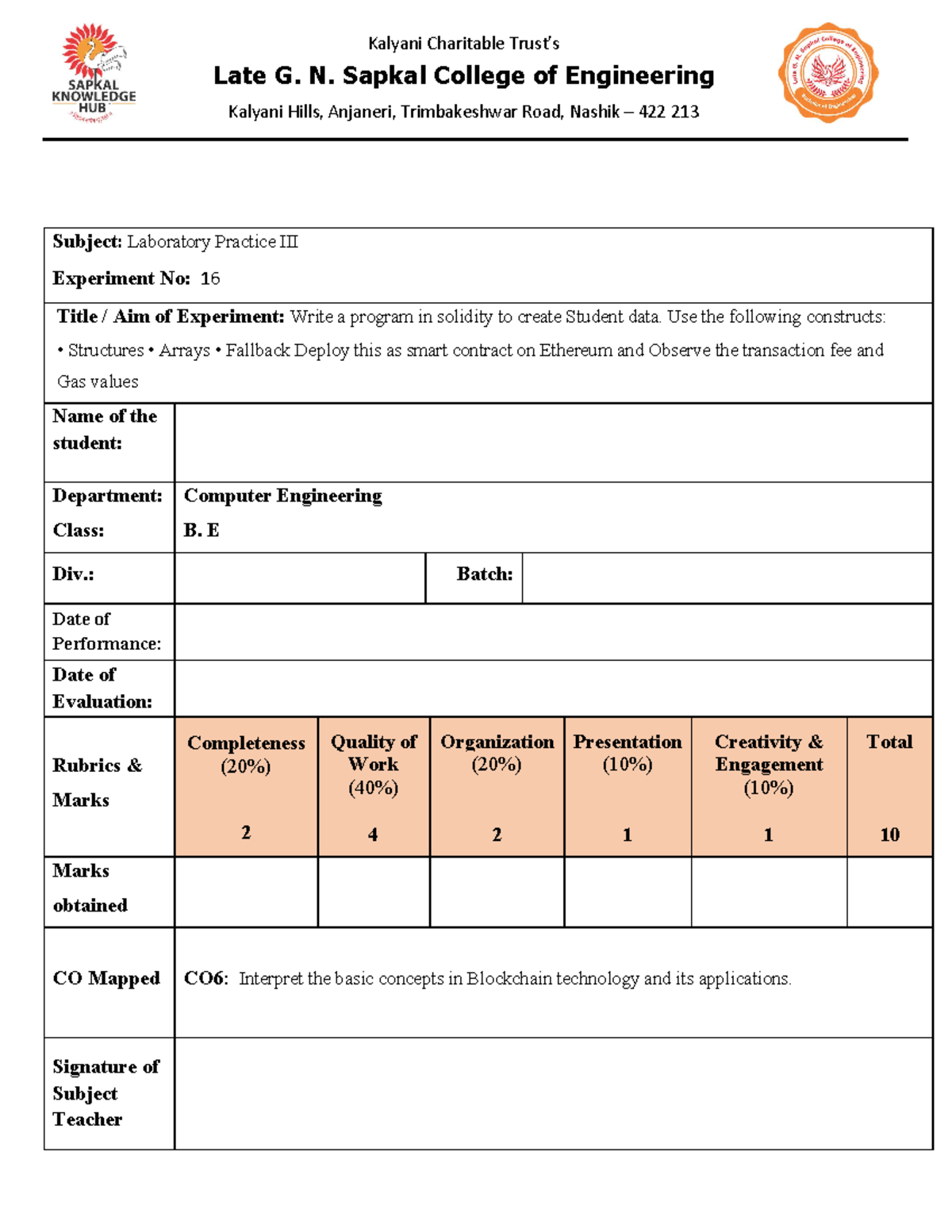 Assignment No -16 BT - data - Kalyani Charitable Trust’s Late G. N ...