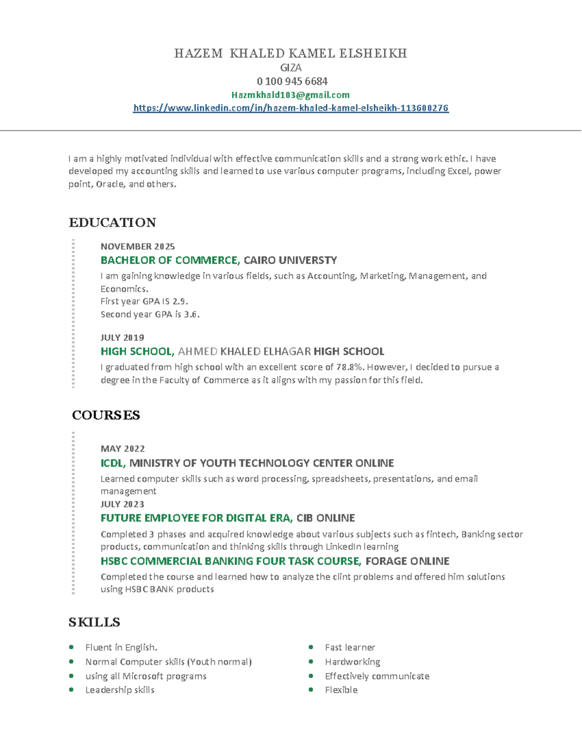 Hazem Khaled CV PD - HAZEM KHALED KAMEL ELSHEIKH GIZA 0 100 945 6684 ...