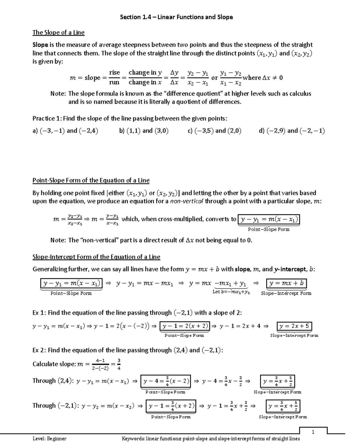 1 4 linear functions and slope section 1 linear functions and