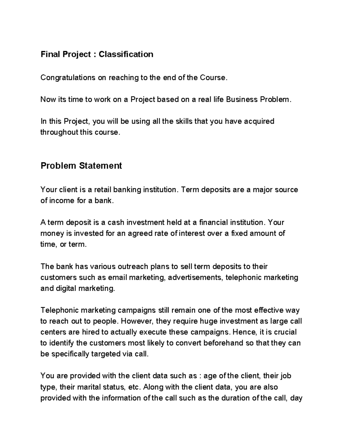 Problem Statement - Aicte Final Docx - Final Project : Classification ...