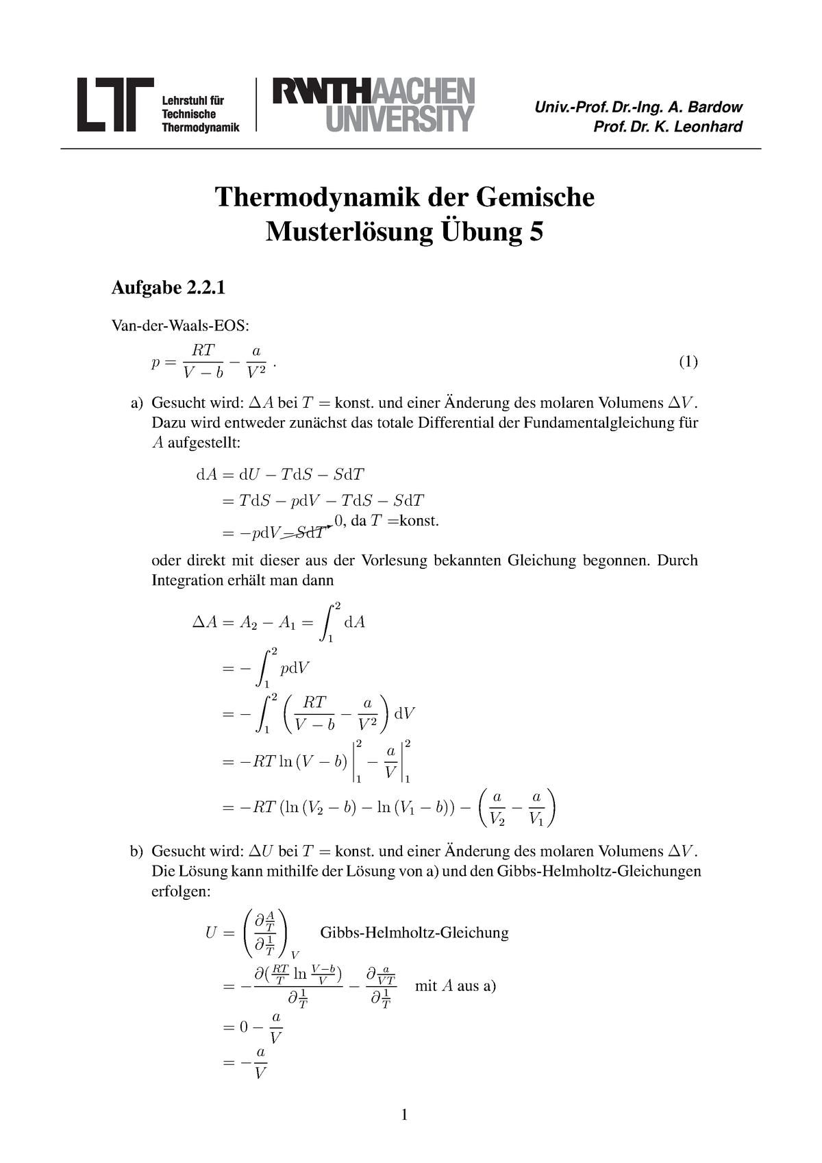 05 Musterloesung Thermodynamik Der Gemische Musterlosung Ubung 5 Studocu