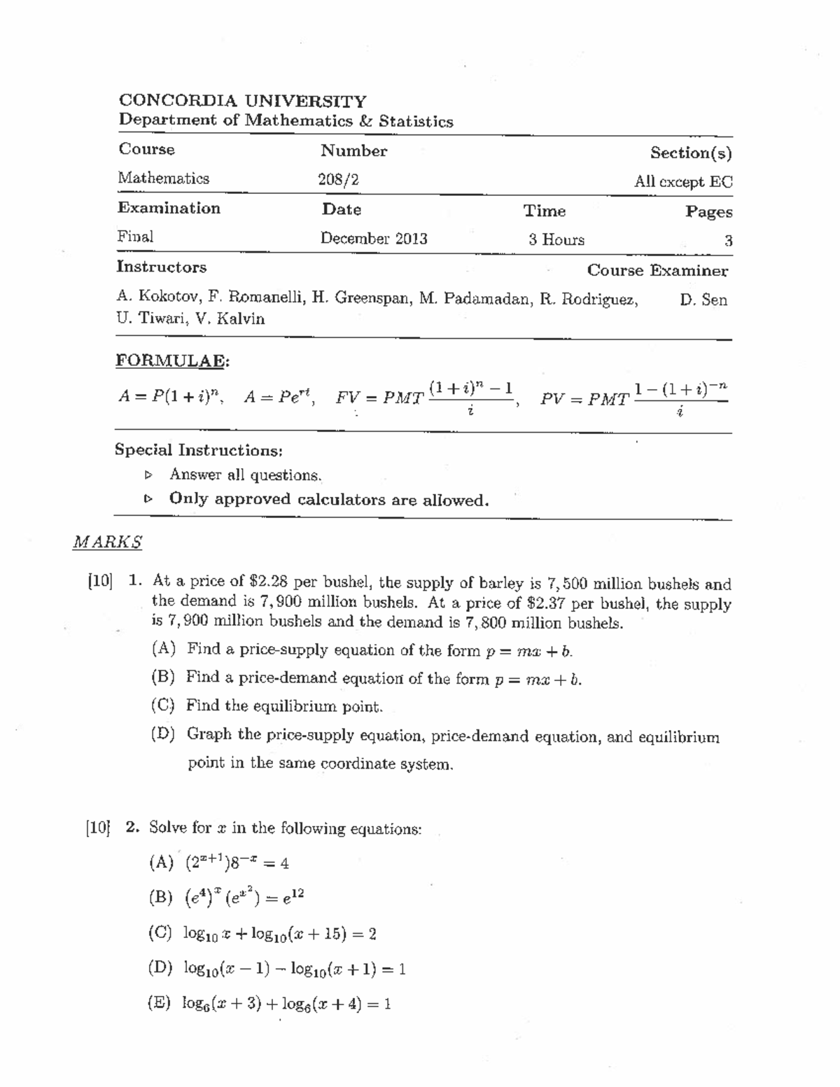 Math 208 Final Exam Fall 2013 - MATH 208 - Concordia - Studocu