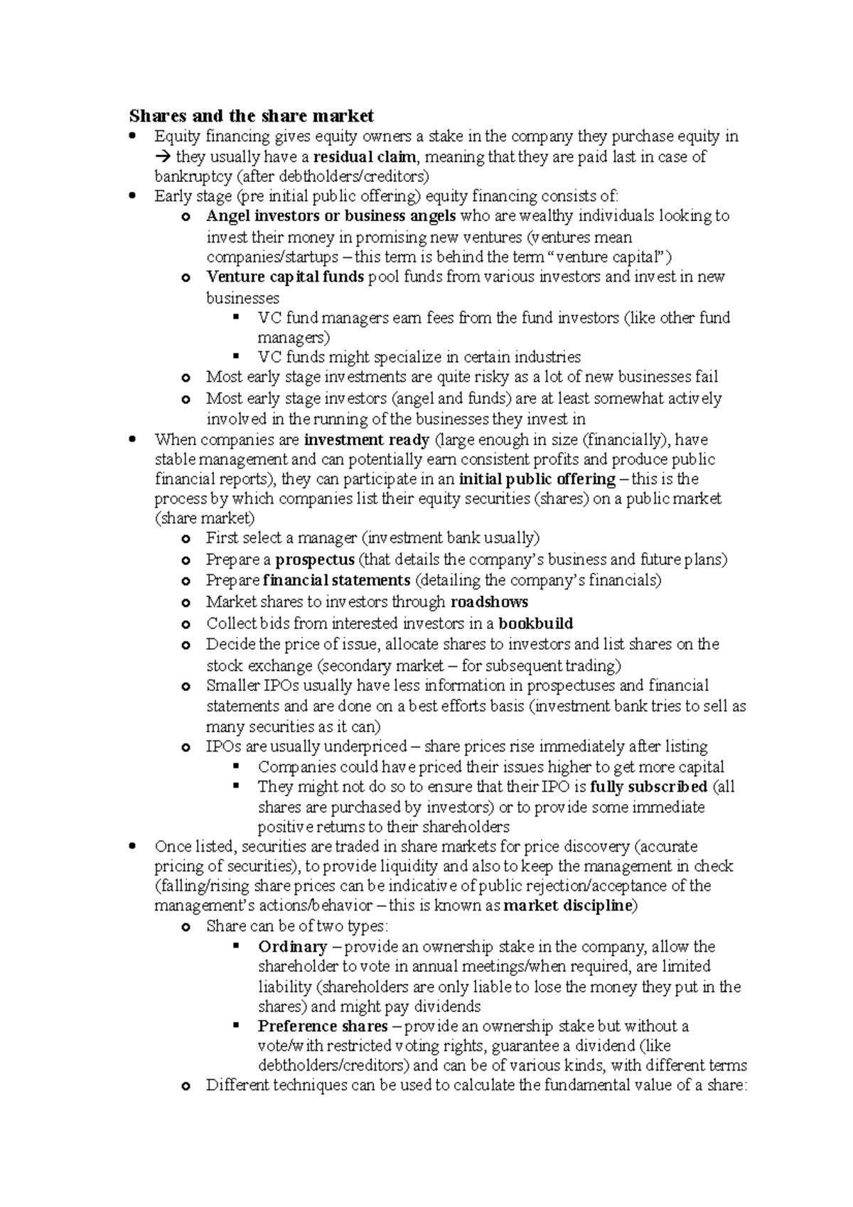 The Financial System Topic 5 summary - Shares and the share market ...