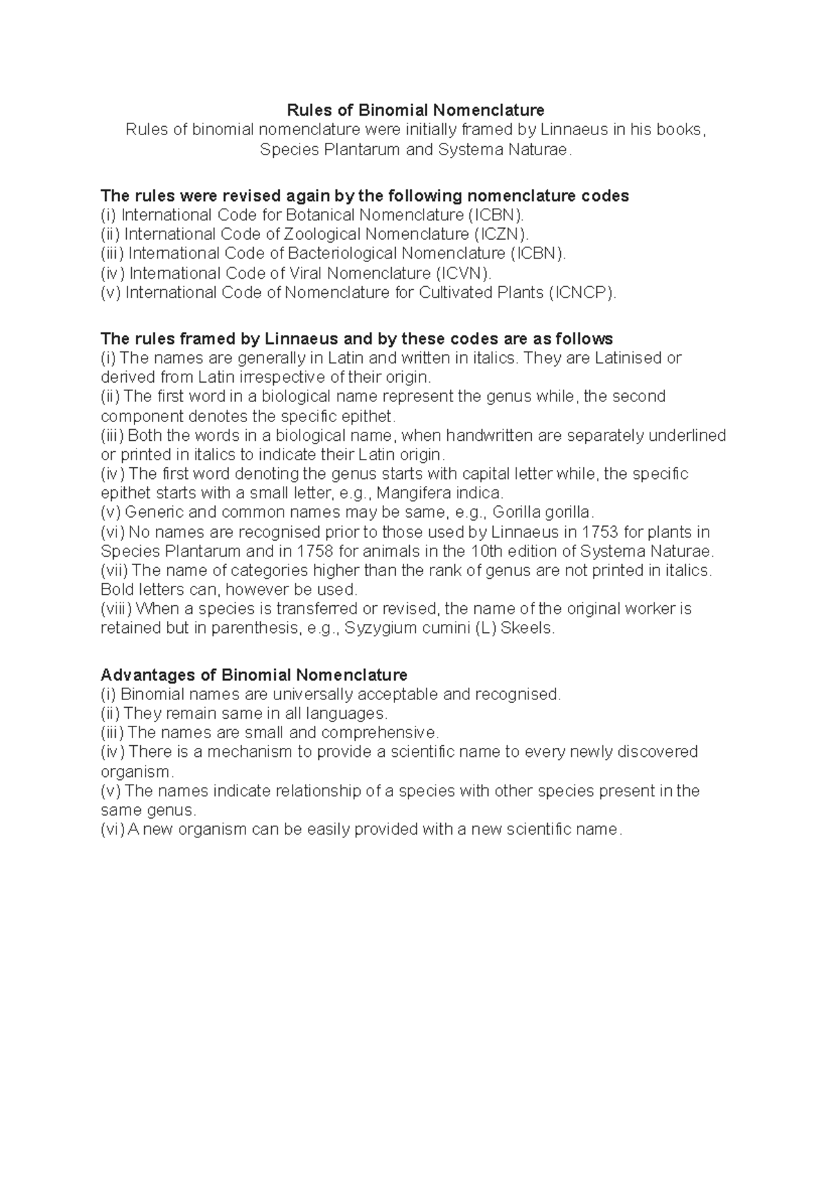 Rules Of Binomial Nomenclature - The Rules Were Revised Again By The ...