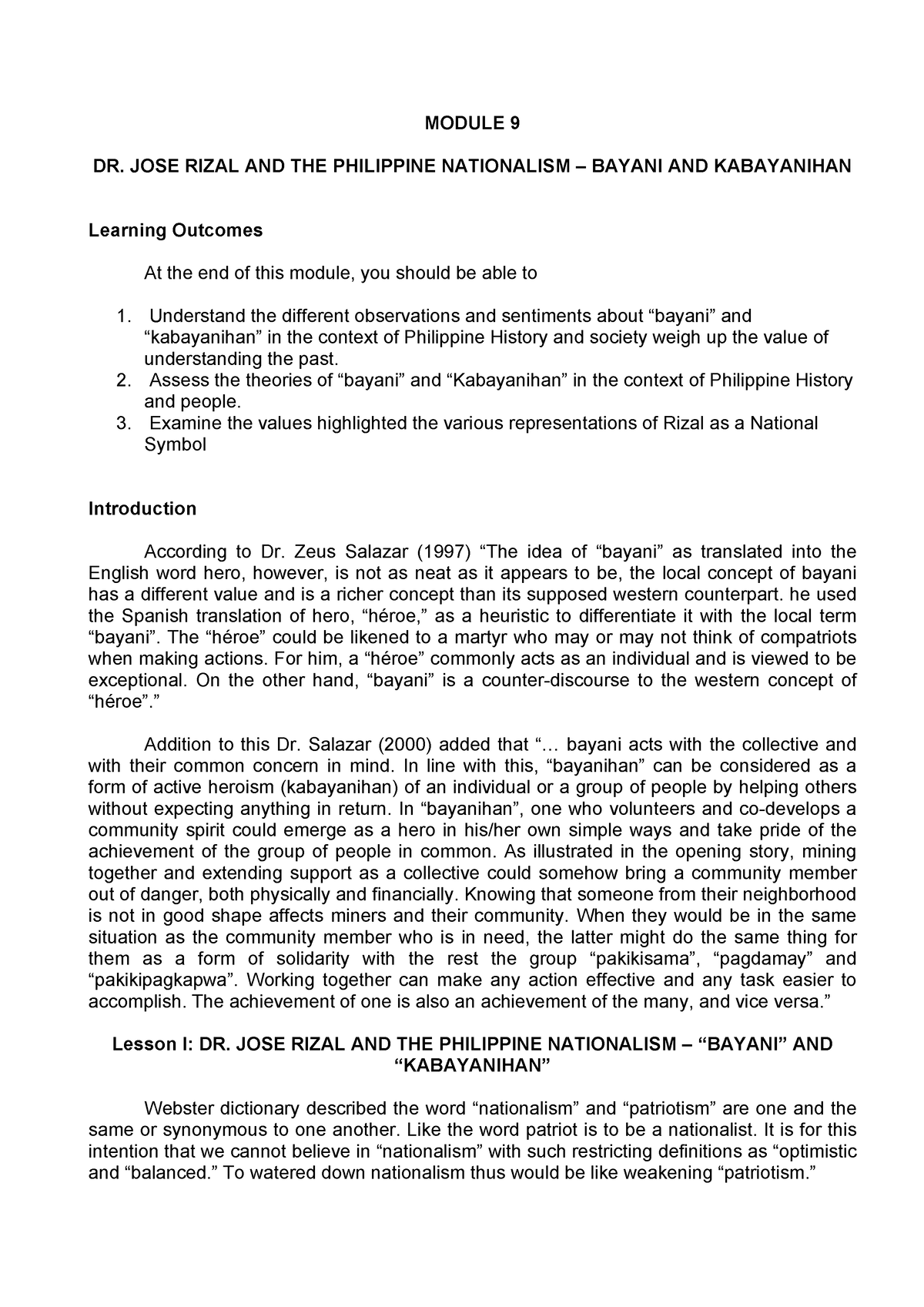 Module 9 - Rizal Essay - MODULE 9 DR. JOSE RIZAL AND THE PHILIPPINE ...