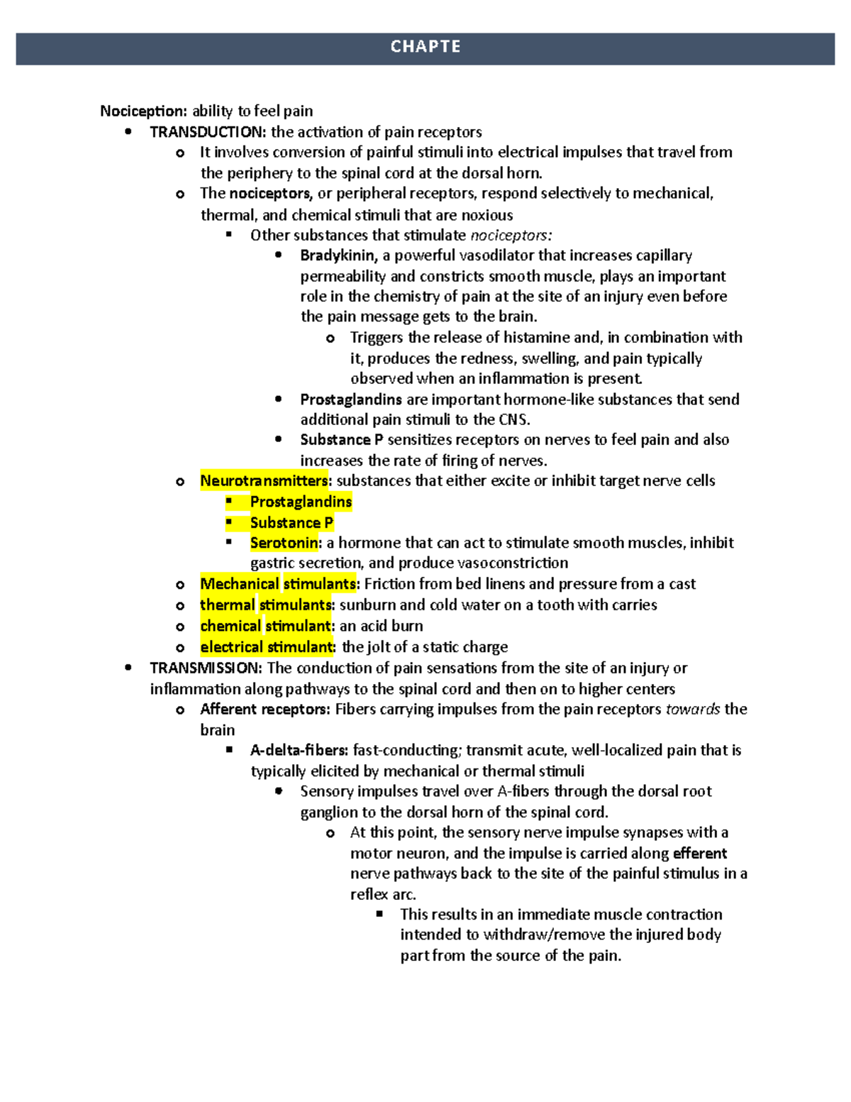 Chapter 35 Pain and comfort - Nociception: ability to feel pain ...