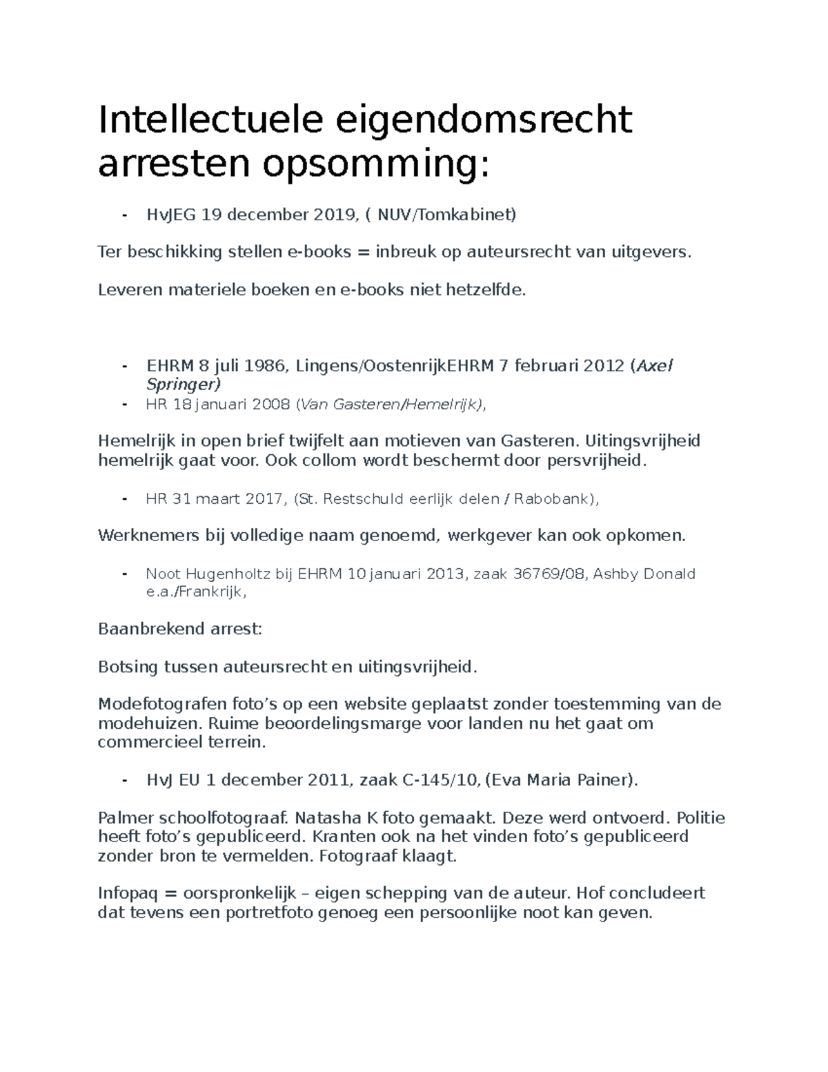 Intellectuele Eigendomsrecht Arresten Opsomming - Intellectuele ...