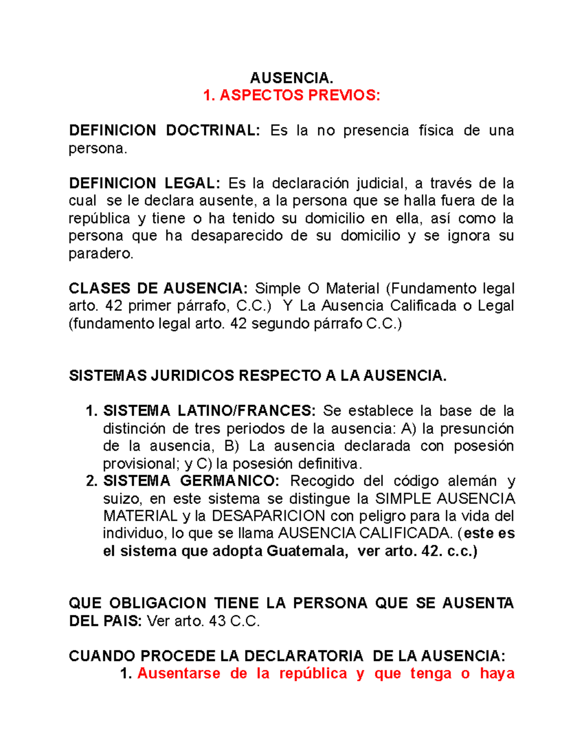 Ausencia Y Muerte Presunta - AUSENCIA. 1. ASPECTOS PREVIOS: DEFINICION ...