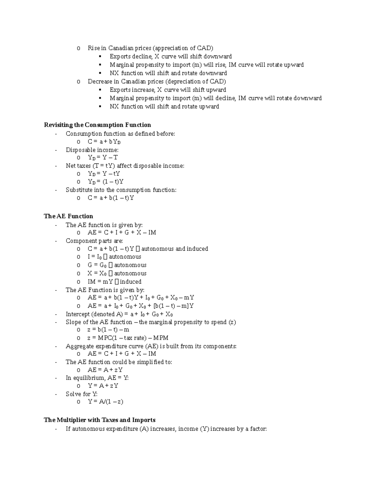 Econ Final Exam Review Notes -3 - O Rise In Canadian Prices ...