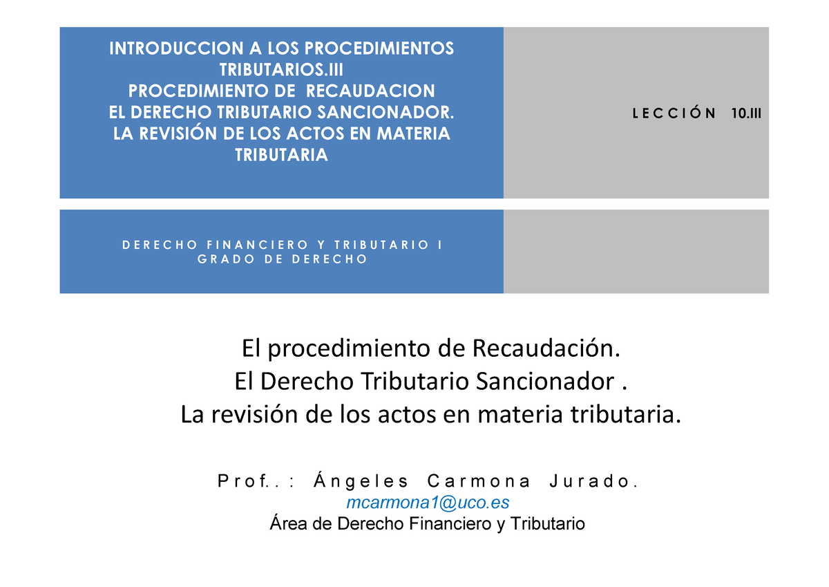 Lección 10.III. Procedimiento DE Recaudación. Derecho Tributario ...