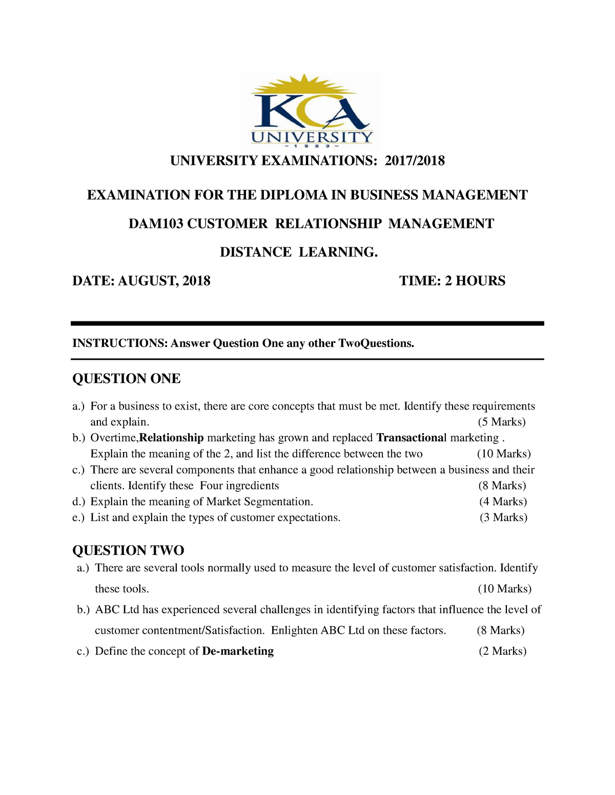 DAM103 Customer Relationship Management By Dr.stephen - UNIVERSITY ...