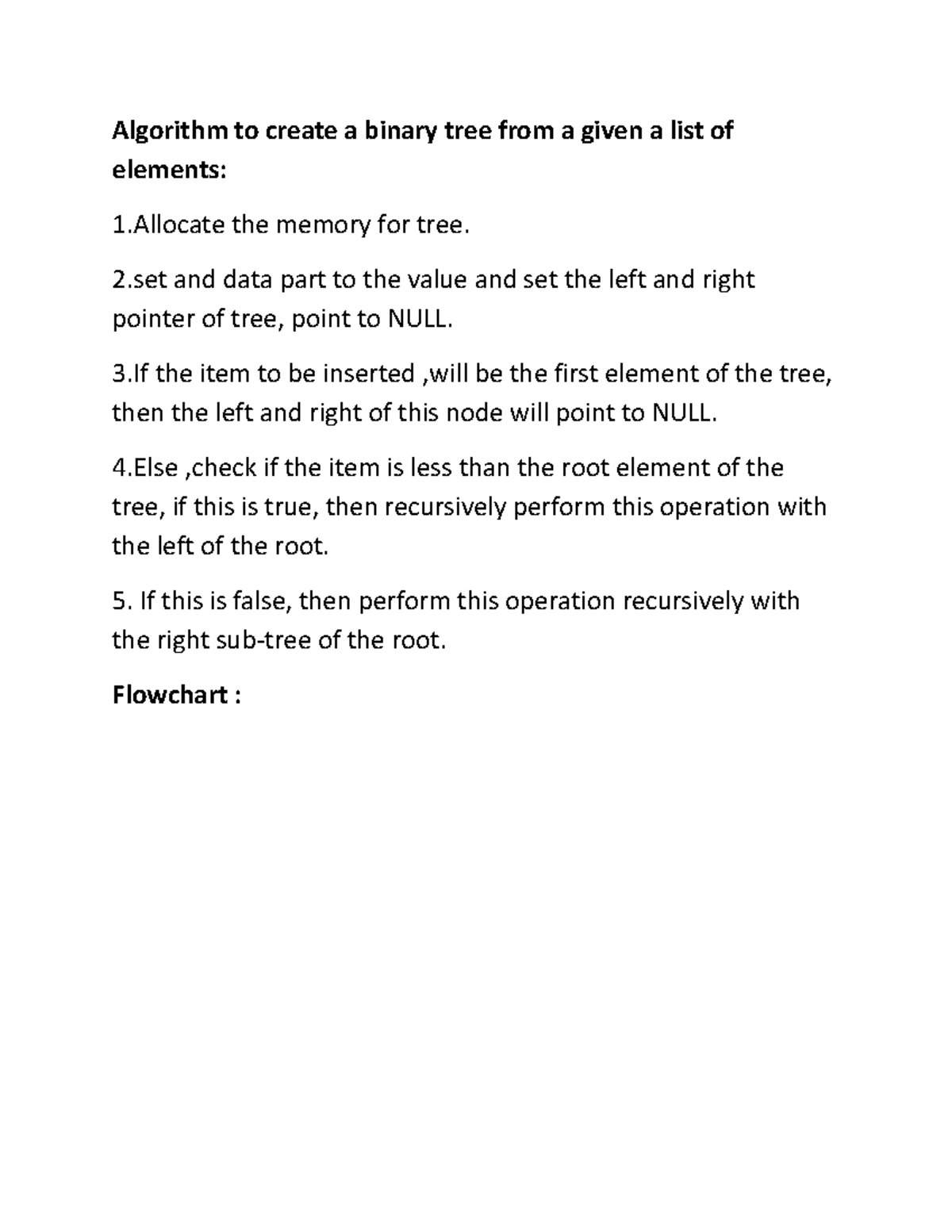 Algorithm to create a binary tree - 2 and data part to the value and ...