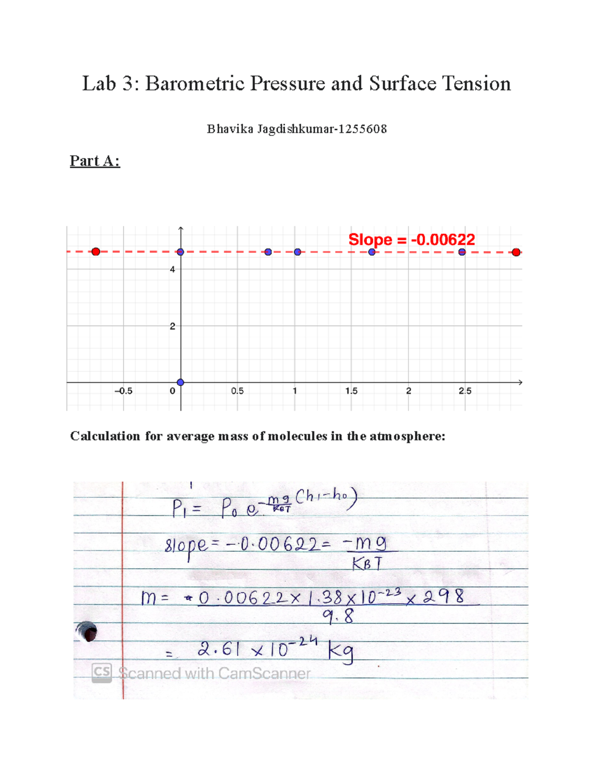 PHY LAB3 physics labbbb Lab 3 Barometric Pressure and Surface