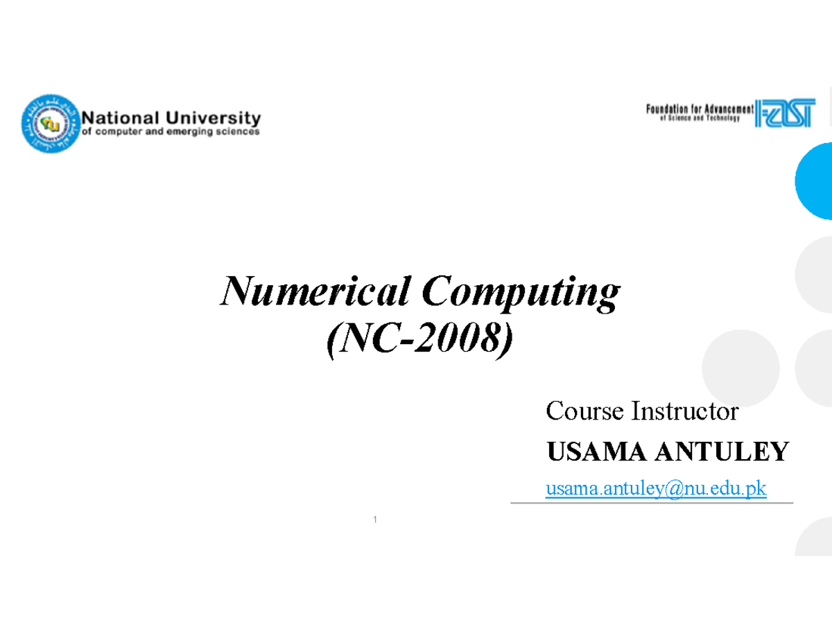 Lecture 1 - Numerical Computing (NC-2008) ####### Course Instructor ...