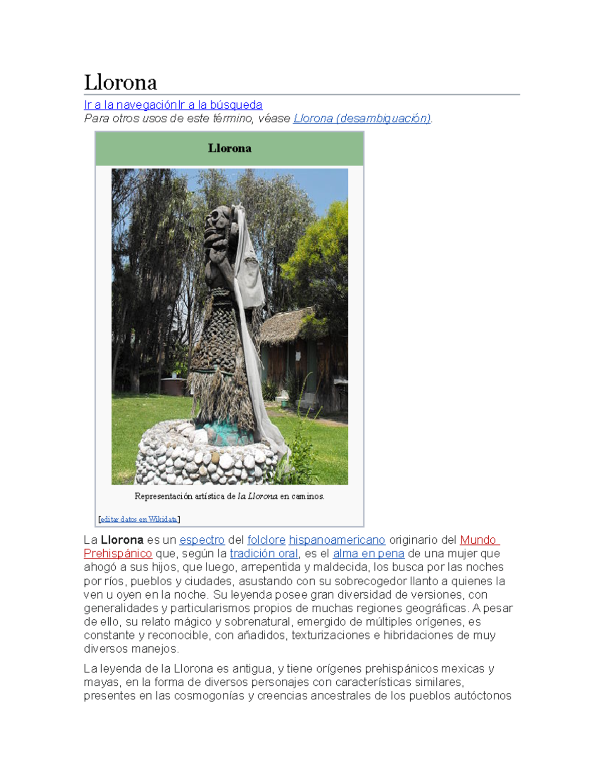 Historia DE LA Llorona APUNTES Llorona Ir a la navegaciónIr a la