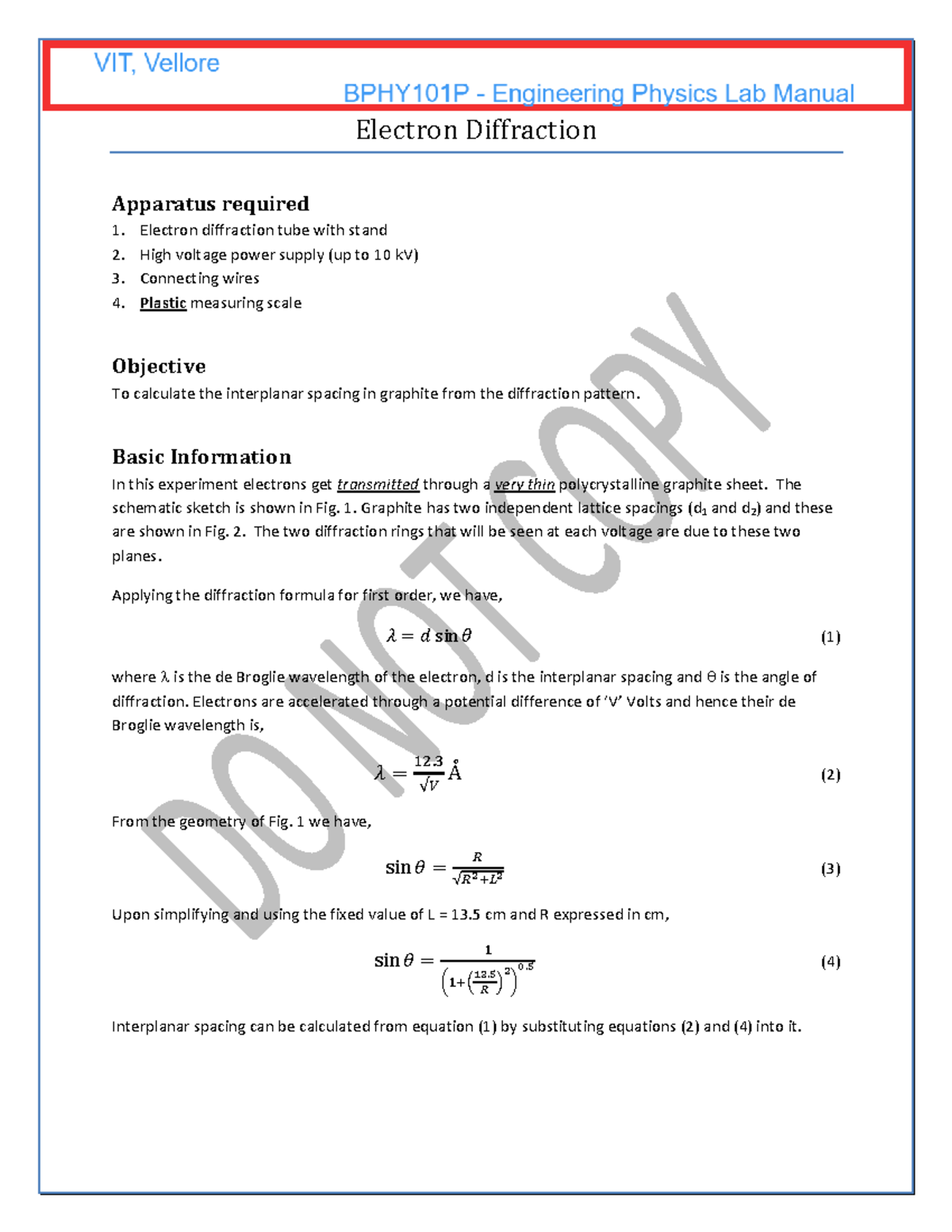 3 Lab Manuals 14 08 2023 Vit Vellore Campus Phy1701 Engineering Physics Lab Manual And Record