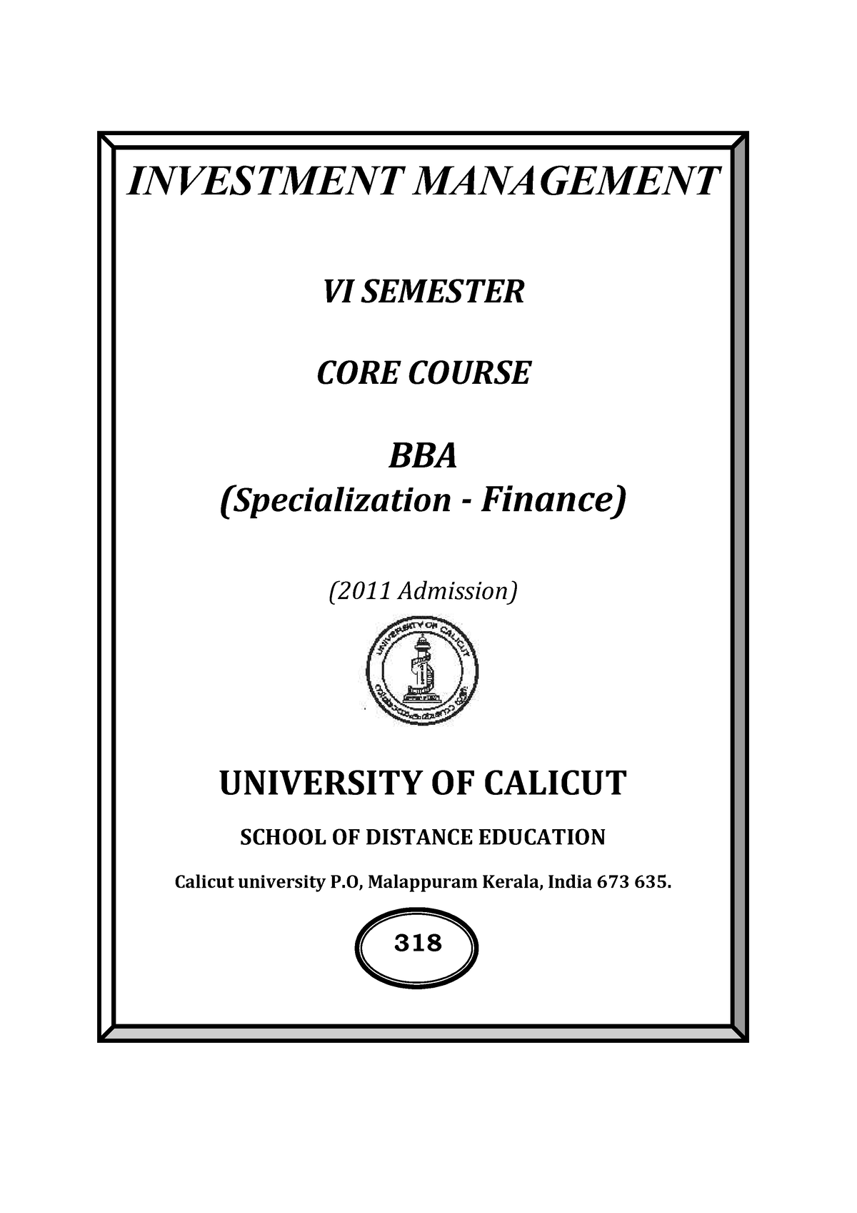 BBA Finance Investment Mgmnt - INVESTMENT MANAGEMENT VI SEMESTER CORE ...