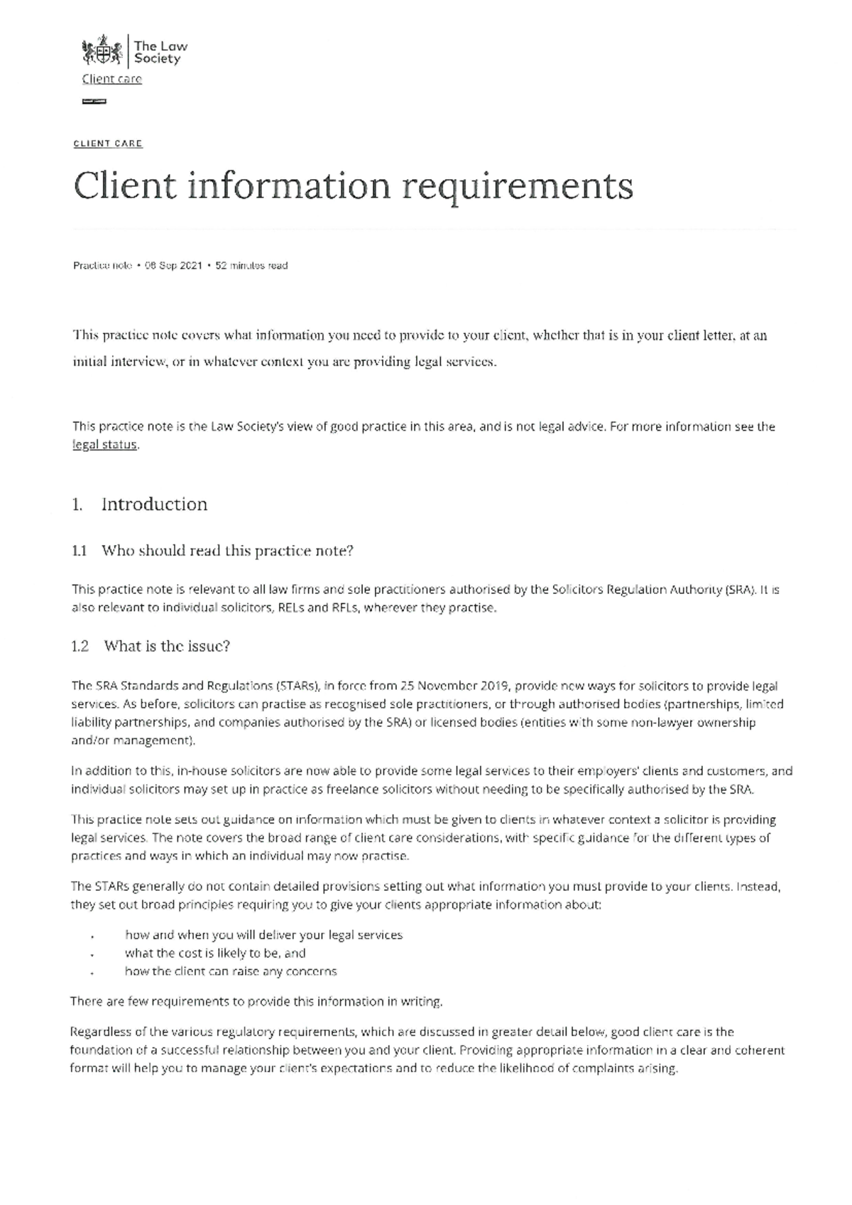 The Law Society Practice Note on Client Information Requirements - The ...