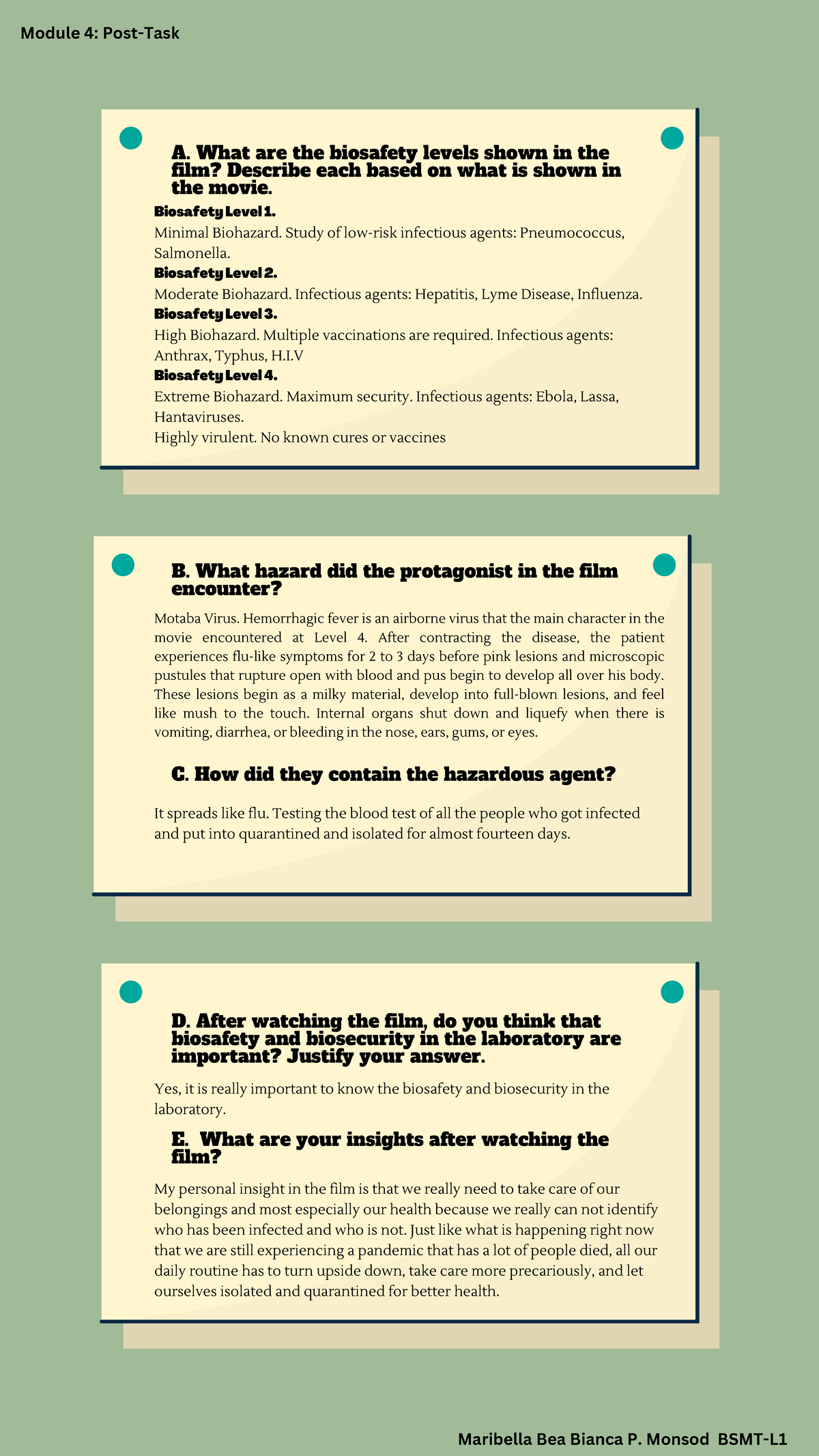 Module 4 Post Task - Pmtp2 - A. What Are The Biosafety Levels Shown In 