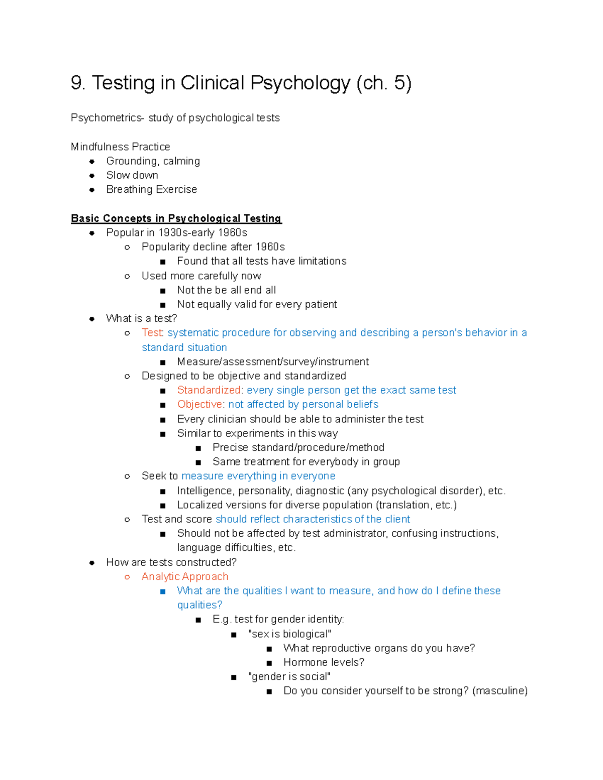 9. Testing in Clinical Psychology 9. Testing in Clinical Psychology (ch. 5) Psychometrics