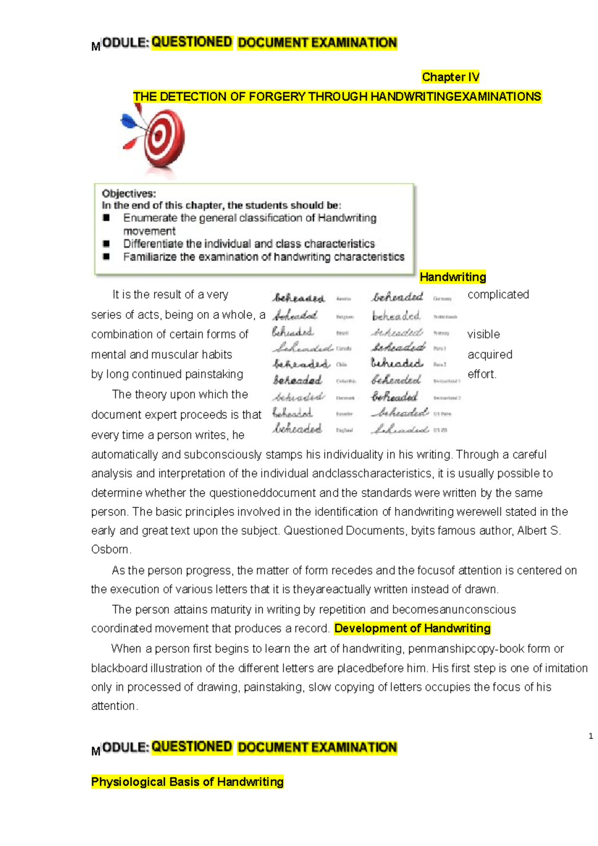 Chapter IV THE Detection OF Forgery Through Handwriting Examination - M ...