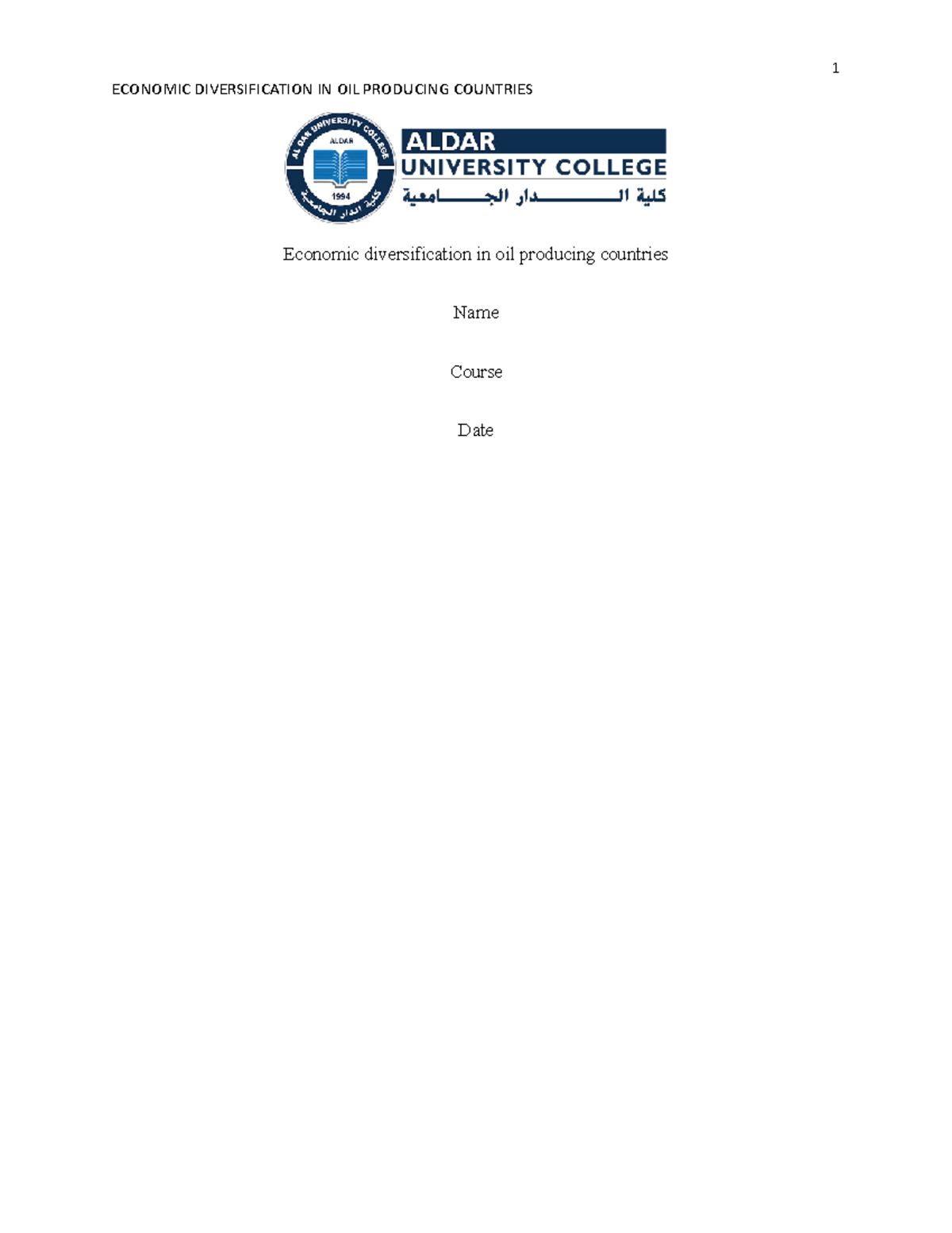 FIN COPY FOR Assiggnment 2 - ECONOMIC DIVERSIFICATION IN OIL PRODUCING ...