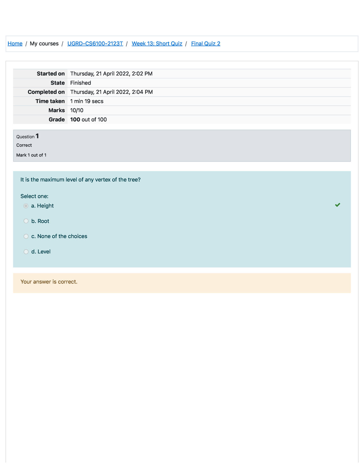 Final Quiz 2 Attempt Review - Home / My Courses / UGRD-CS6100-2123T ...