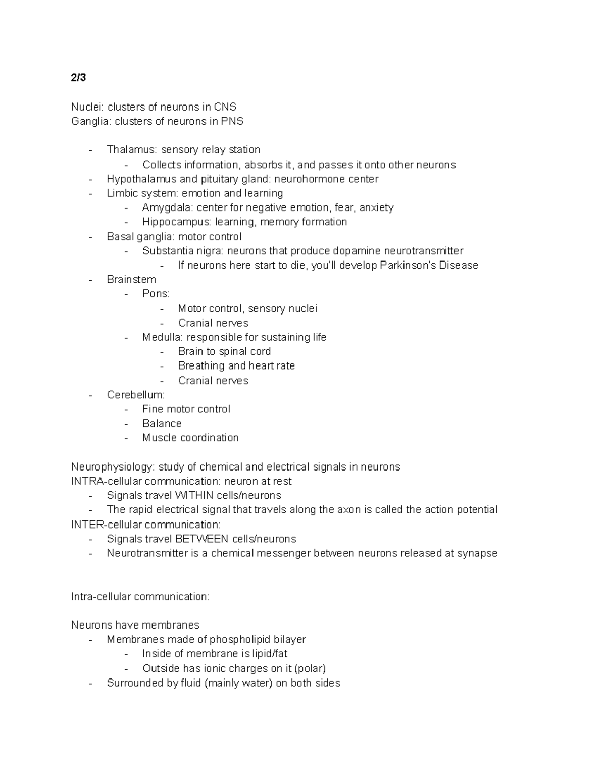 Lecture 3 Notes on Neurophysiology and Cell Communication - 2/ Nuclei ...