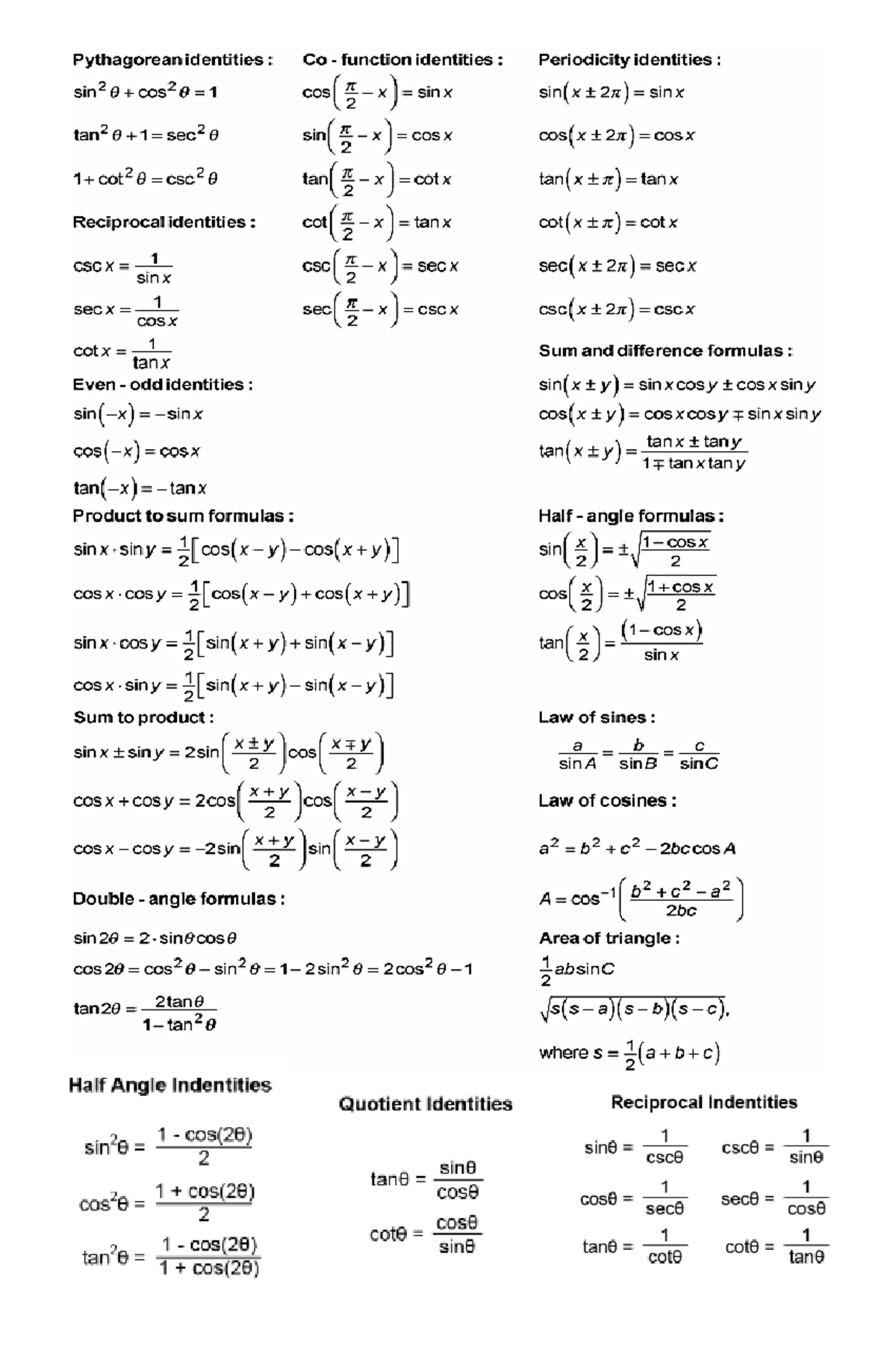 Trigonometric- Identities - Physical Education - d - Studocu