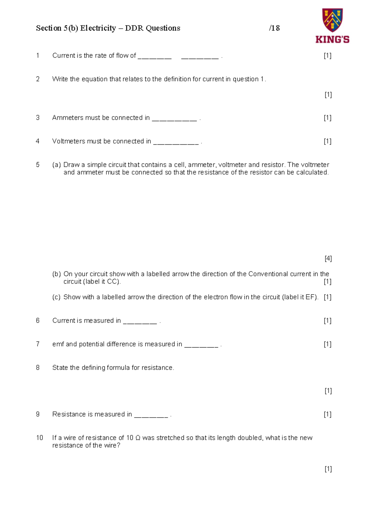 Sec 5b DDR DDR Section 5(b) Electricity DDR Questions / 18 1