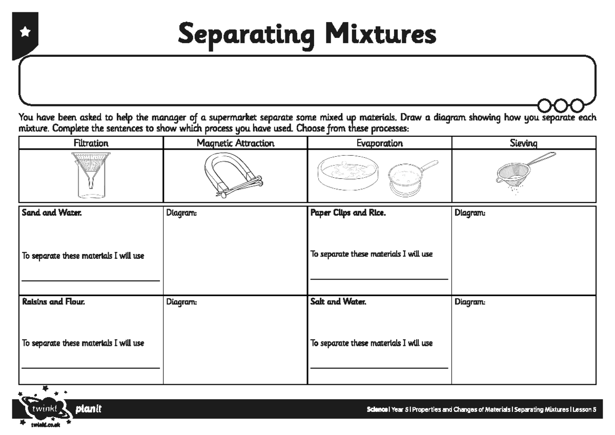 Science Separating Mixtures Activity Sheets - Humanities & Social ...