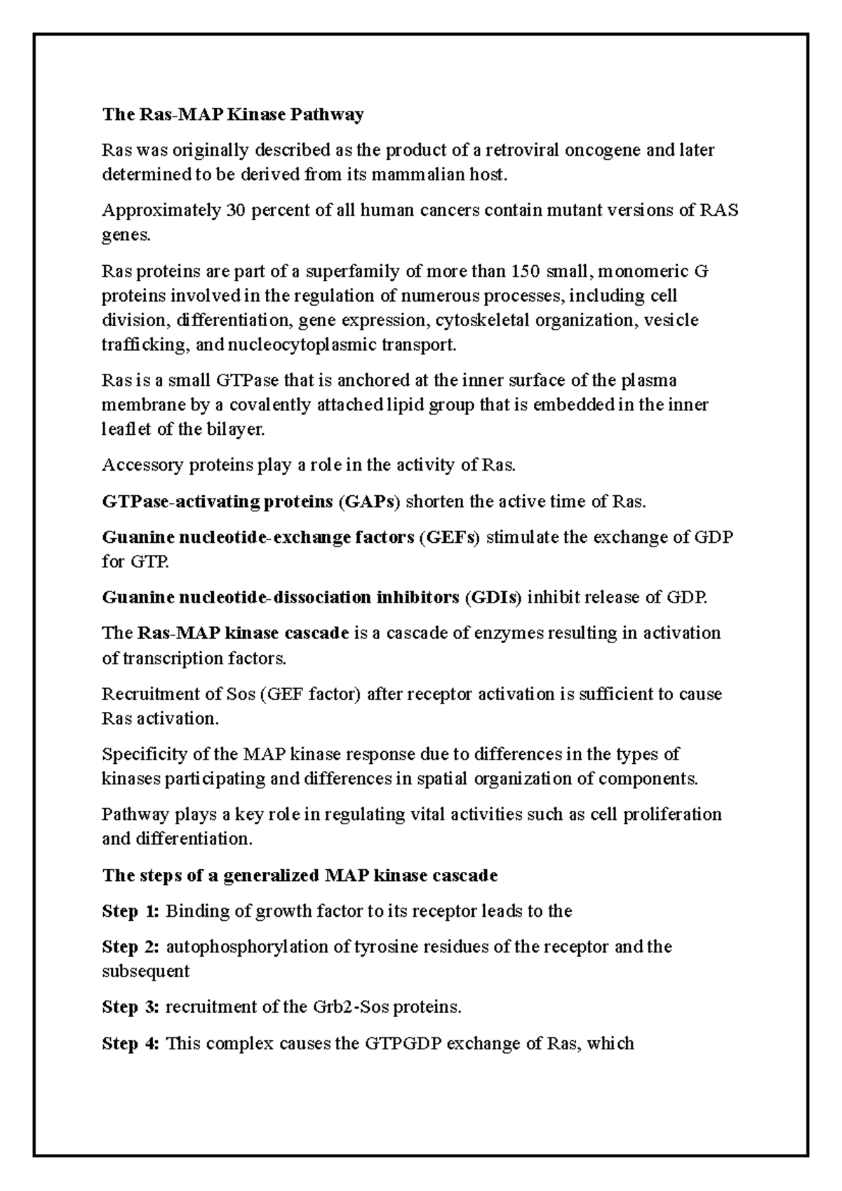 The Ras-MAP Kinase Pathway - Approximately 30 percent of all human ...