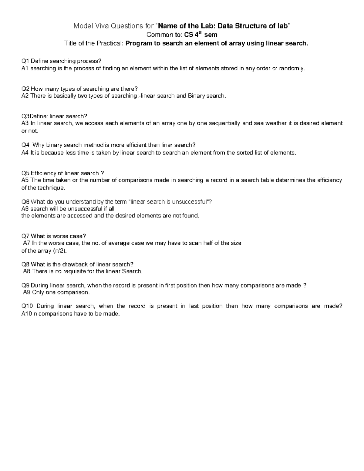 Data Structure Viva Model Viva Questions for “Name of the Lab Data