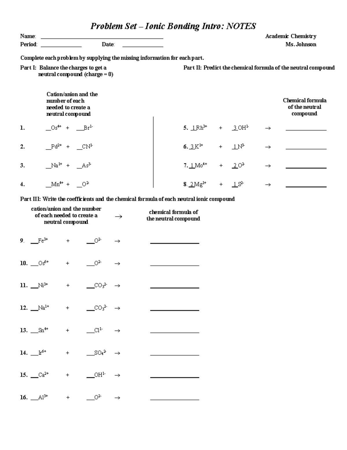 Ionic+compounds+ Intro+ Notes - Problem Set – Ionic Bonding Intro ...