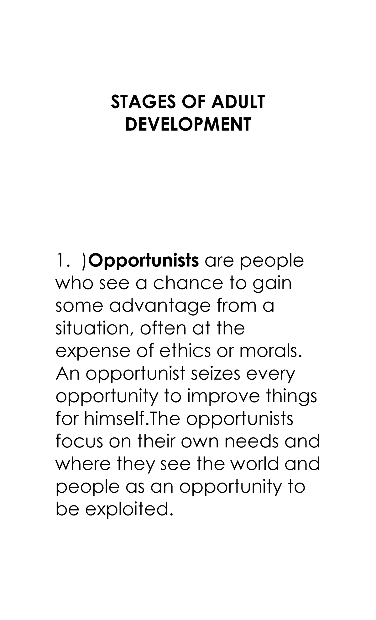 Acult And Community Education Notes STAGES OF ADULT DEVELOPMENT