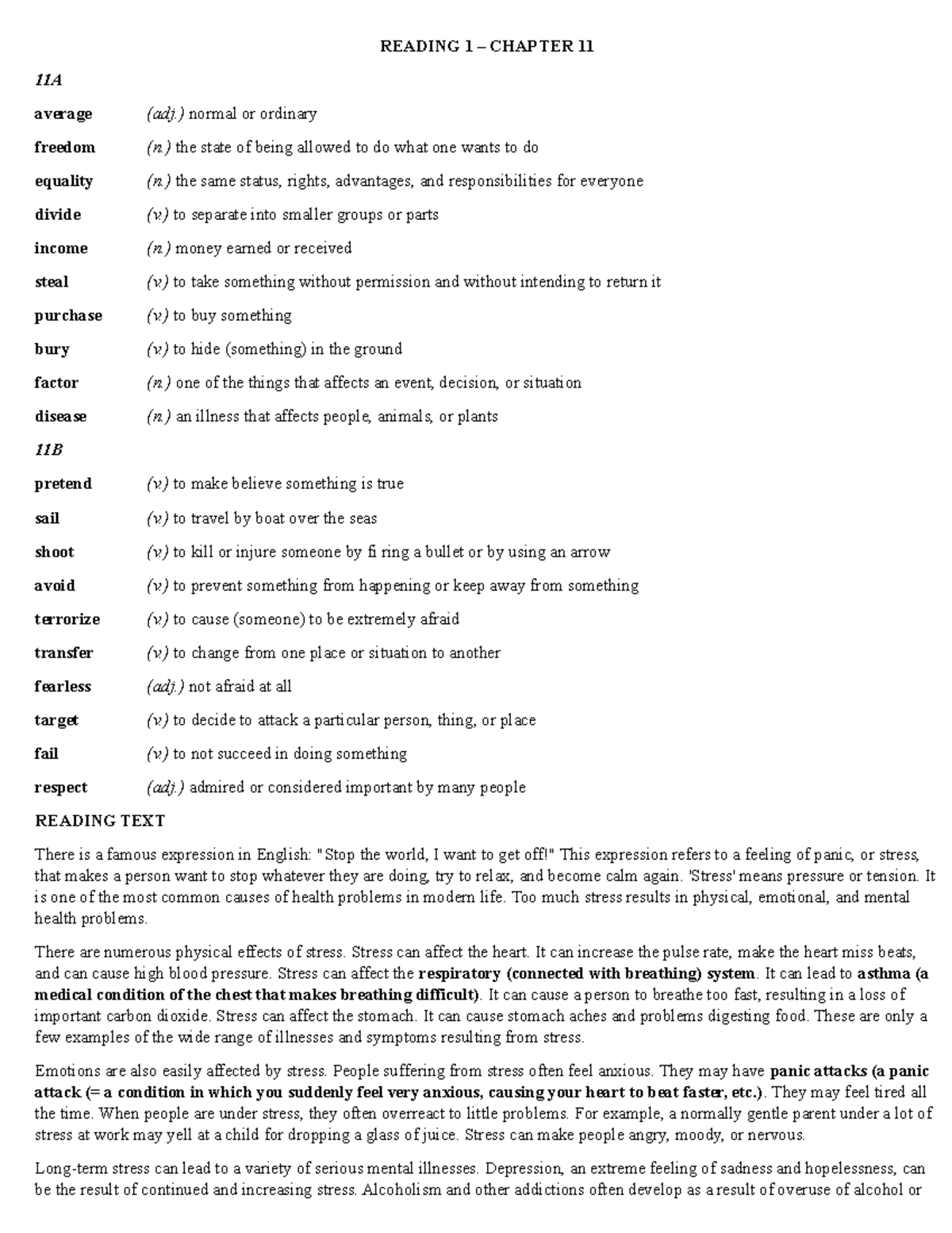 Reading 1 W7 - cvghjk - READING 1 – CHAPTER 11 11A average (adj ...