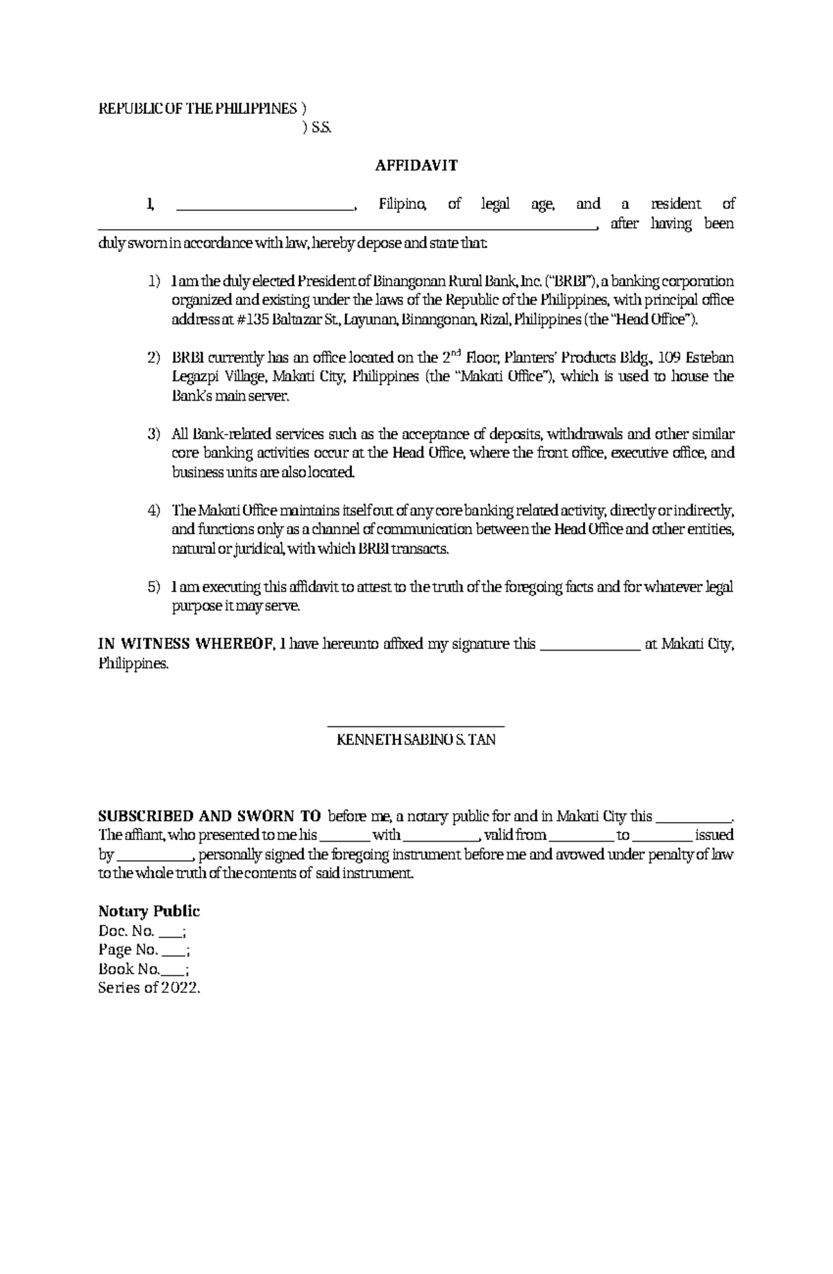 Affidavit of Destruction - REPUBLIC OF THE PHILIPPINES ) ) S. AFFIDAVIT ...