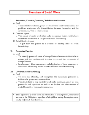 Functions Of Social Work - Social Psychology - Studocu