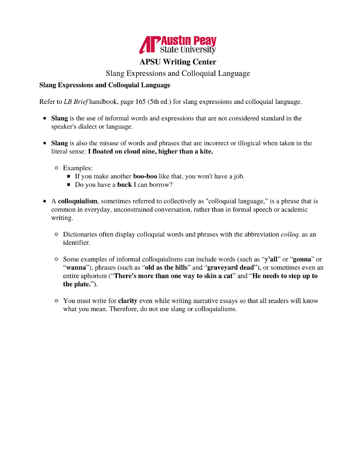 Slang Expressions And Colloquial Language Handout 2022 - BSEd -English ...