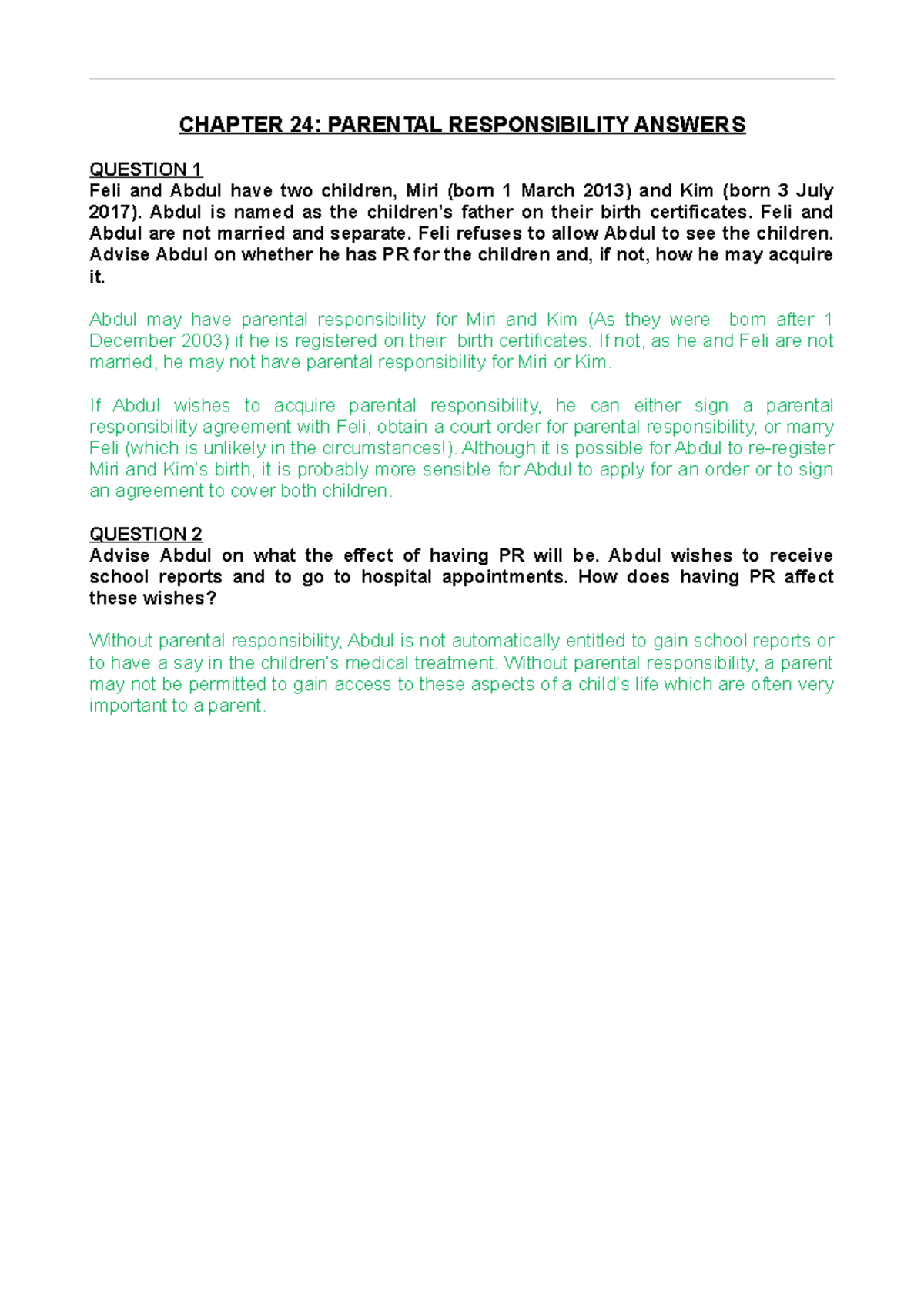 Parental Responsibility FOR Father - CHAPTER 24: PARENTAL ...