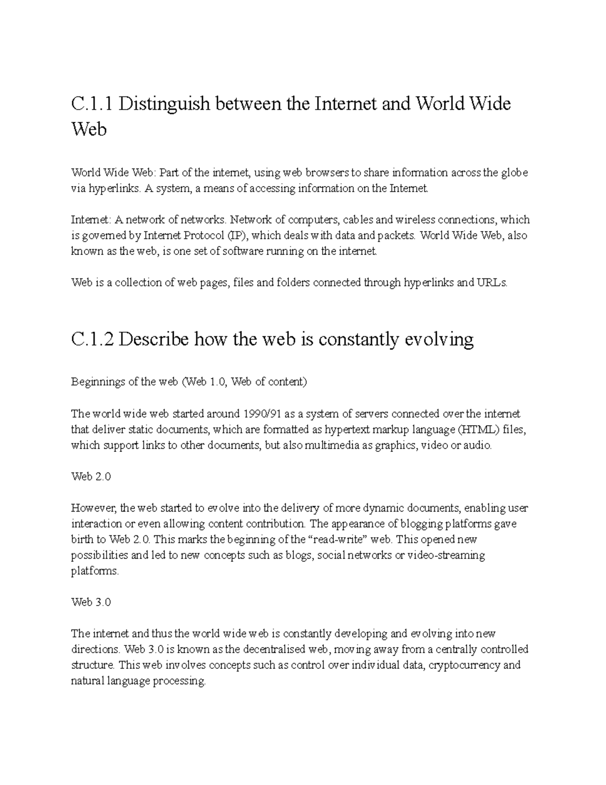 IB computer science web science notes - C.1 Distinguish between the ...