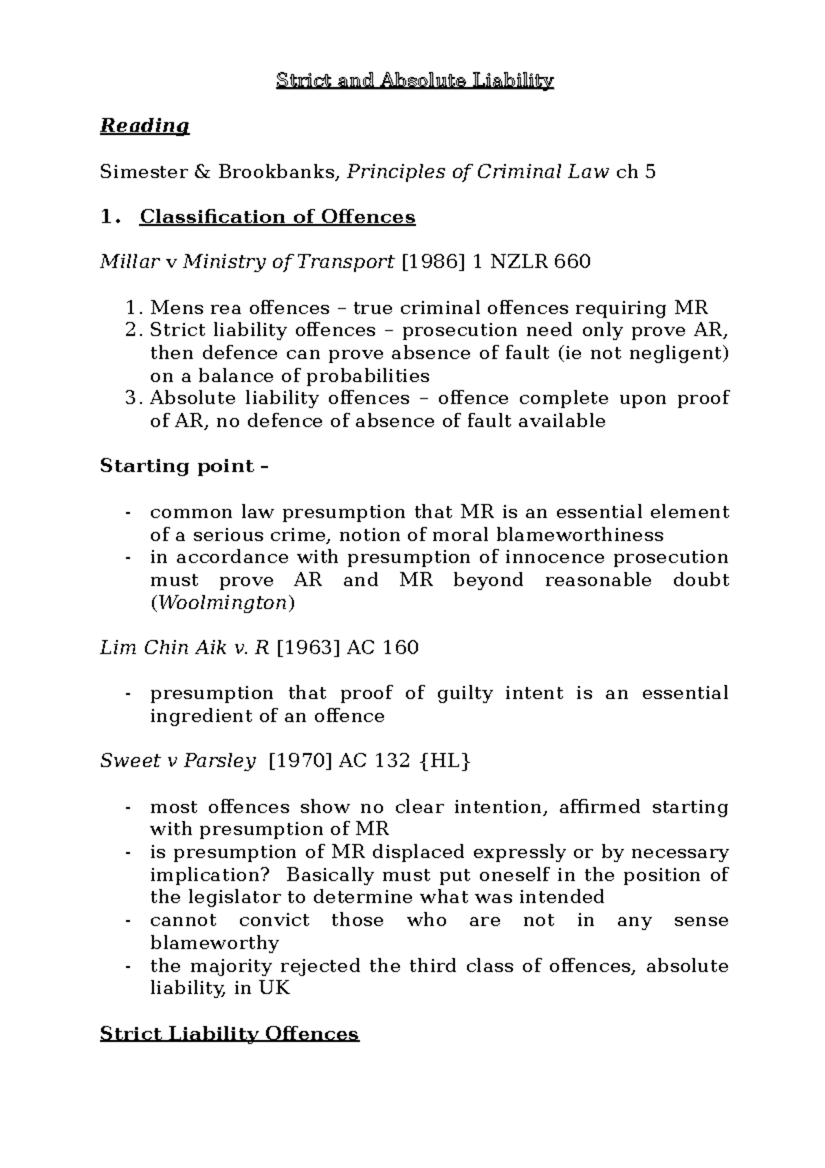 Strict liability - Lecture notes - SStrict and Absolute Liabilitytrict ...