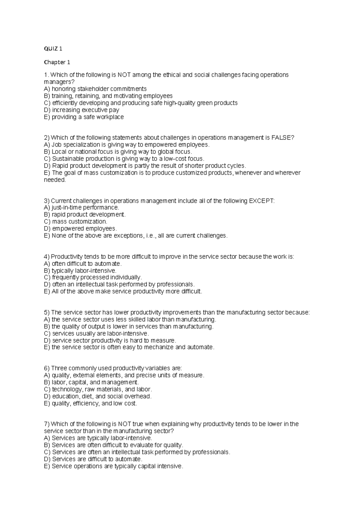 Opm chapter 1 quiz QUIZ 1 Chapter 1 Which of the following is NOT