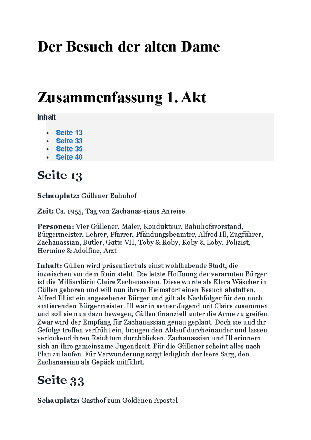 Der Besuch Der Alten Dame Zusammenfassung Akt 1